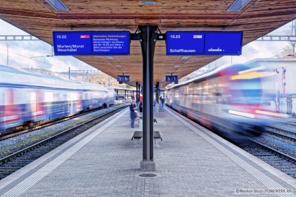 A platform in Zurich with SBB displays